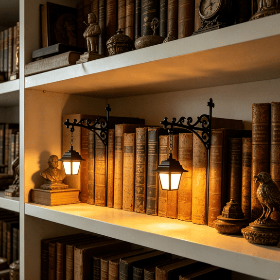 Library Lantern-Decorative Bookshelf Lighting, Retro Mini Street Lamp Bookend, Cozy Warm Light Decor for Bookshelves
