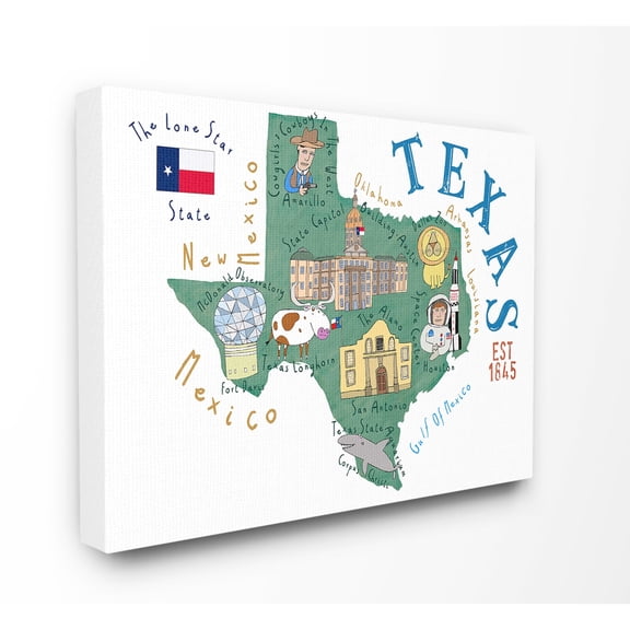 The Stupell Home Decor Texas Landmarks and Flag Illustrated Map Canvas Wall Art