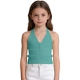 thumbnail image 5 of CPNG Girls Spaghetti Straps Tie Halter Neck Camisole Vest Summer Solid Color Trendy V Neck Strap Tank Top, 5 of 7