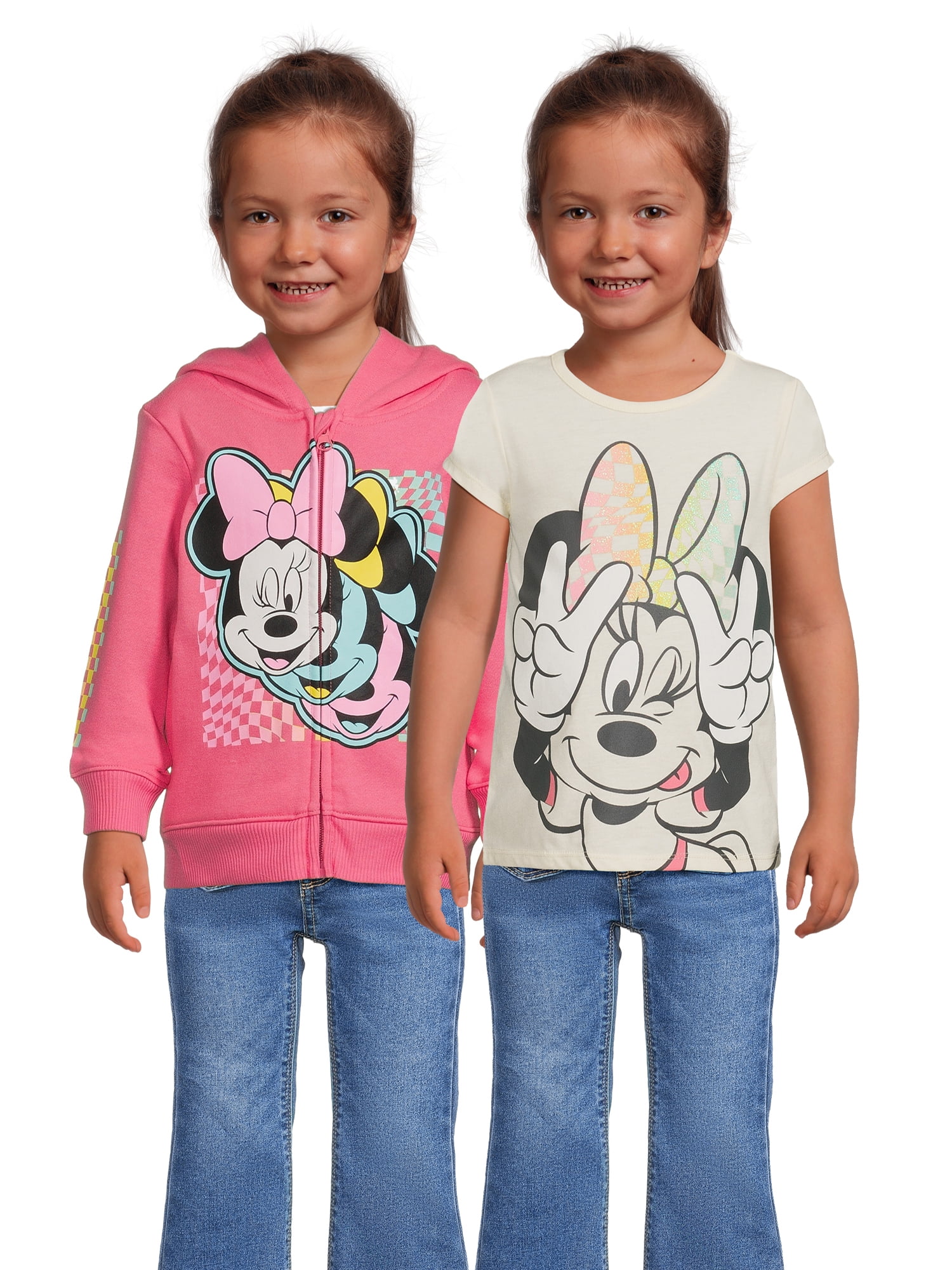 Minnie Mouse Toddler Girl Zip Up Hoodie and TShirt Set, 2Piece, Sizes 2T5T