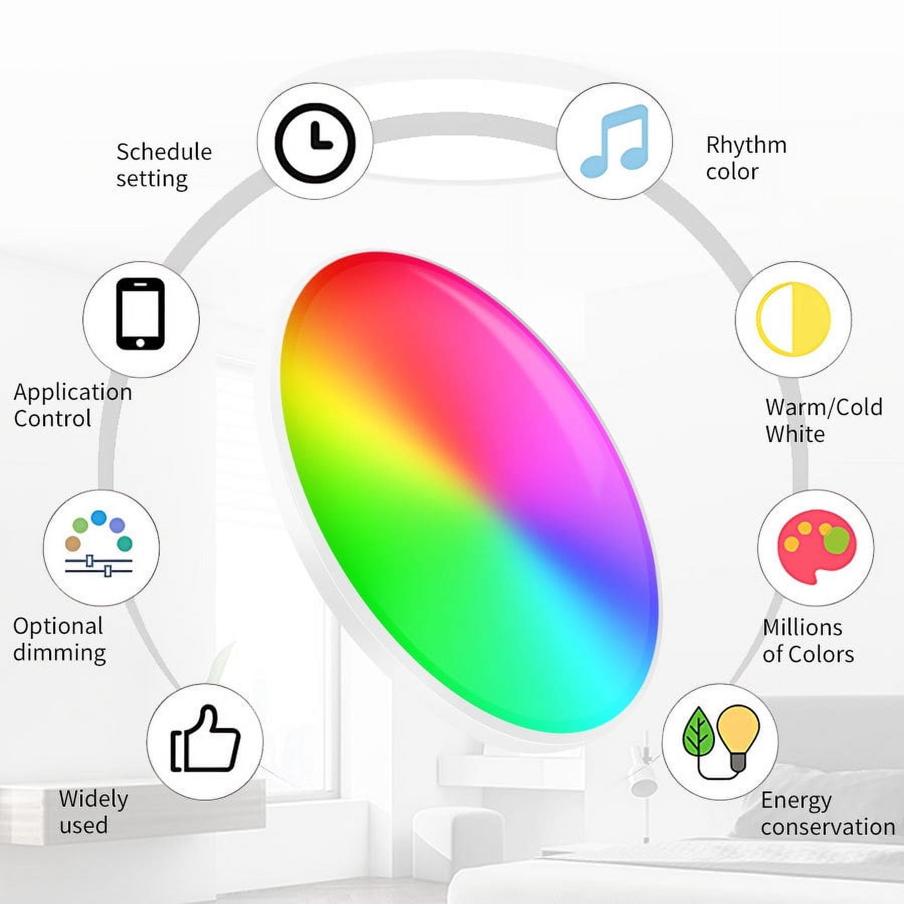 Smart Ceiling Light Flush Mount LED WiFi, Compatible with Alexa Google Home, 3000K-6500K Dimmable Low Profile Ambient Light Fixture for Bedroom Living Room Hallway Kitchen Nursery,12 Inch 30W,RGB
