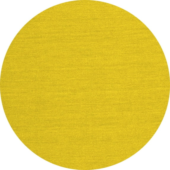 Ahgly Company Machine Washable Indoor Round Solid Yellow Modern Area Rugs, 7' Round
