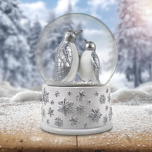 100mm Silver Penguins Playing Snow Globe by