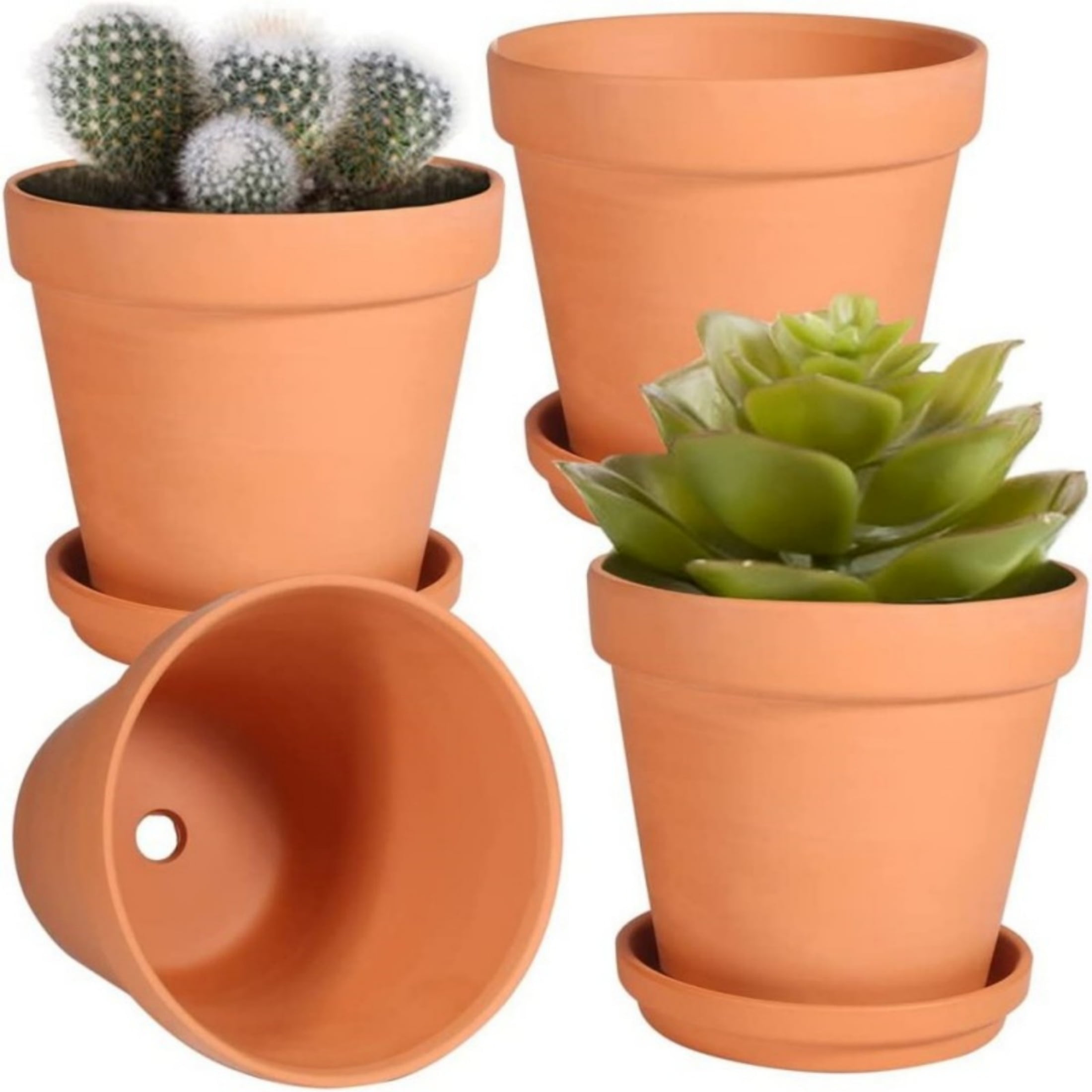 3 Inches Small Terracotta Pots with Saucer, 4 Pack 3" Clay Pots and Saucers with 3pcs Mini Flower Plant Pot Tools for Succulent Display, Indoor, Outdoor