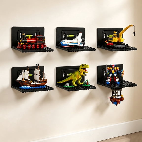 6 Pack Building Blocks Shelves for Wall Compatible with All Building Bricks,Floating Shelves,5x5.3inch Dual‑Sided 16x16 Studs for Brick Storage and Display, Brick Display Shelves for Room Decor