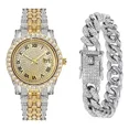 thumbnail image 1 of Reloj De Pulsera De Moda Con Fecha Y Diamantes Para Hombre Color De La Correa Watch + Silver Bracelet, 1 of 8