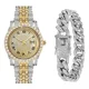 thumbnail image 1 of Reloj De Pulsera De Moda Con Fecha Y Diamantes Para Hombre Color De La Correa Watch + Silver Bracelet, 1 of 8