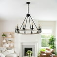 thumbnail image 3 of Hi-LIGHTS,10-Light Height Adjustable Rustic Farmhouse Candle Chandelier(Bulbs Not Included),Black Metal and Wood Round Hanging Light Fixture for Dining Room,Kitchen,Living Room(Black), 3 of 10