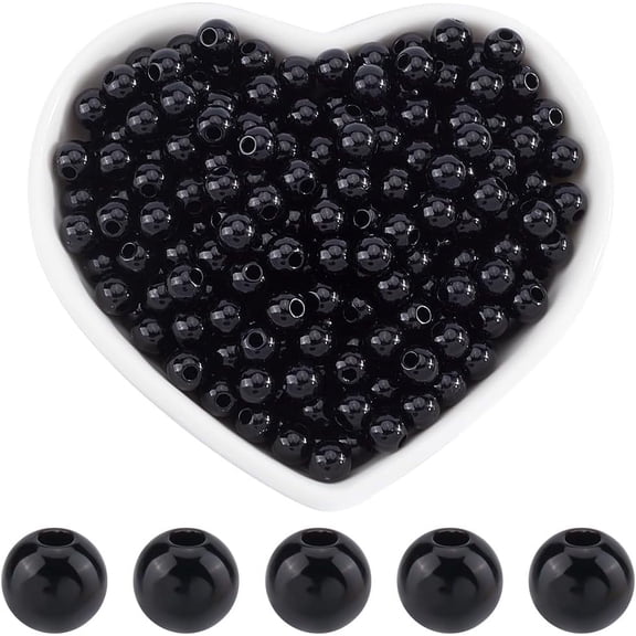1000Pcs 6MM Smooth Black Acrylic Round Beads Pearl Craft Beads Gumball Ball Spacer Bead Chunky Bubblegum Loose Beads DIY