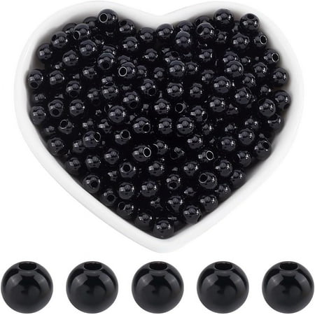 1 Set Opaque Acrylic Beads Round Black 6x5mm Hole: 1.8mm