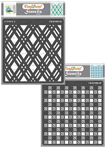 CrafTreat Geometric Stencils for Painting on Wood, Wall, Tile , Canvas, Paper, Fabric and Floor - Double Diamond and Shepherds Check - 2 Pcs - 6x6 Inches Each - Reusable DIY Art and Craft St