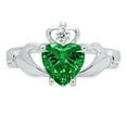 thumbnail image 3 of 1.05 ct Heart Cut Simulated Emerald Claddagh 18K White Gold Womens Engagement Ring, 3 of 6