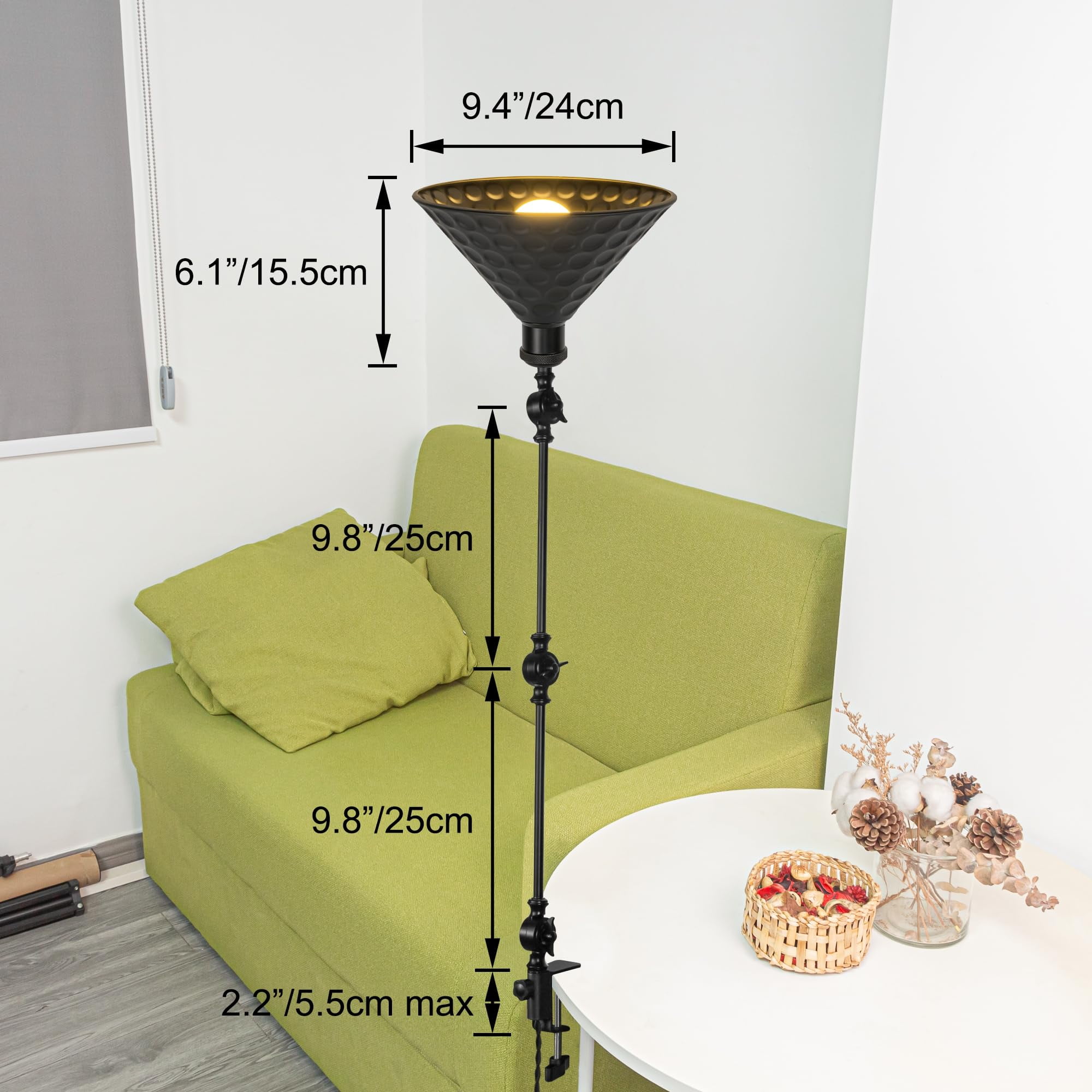 Kiven Dimmable Clip-on Desk Lamp, 1-Light Iron Modern Nightstand Lamp with Flexible Swing Arm, 8.2FT Plug in Cord, Decorative Clamp Lamp for Office Home Bookshelf Bedside,Black