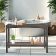 thumbnail image 4 of Outdoor Console Table Patio Buffet Bar Storage Organizer 45" Long Wicker Sofa Serving Sideboard Table 2-Shelf Outdoor Bar Table Tall Rectangle Narrow with Adjustable Feet for Entryway Balcony Brown, 4 of 7
