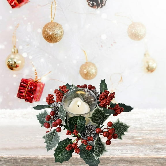 Christmas Candle Holder Wreath Table Decorate Simulation Eucalyptus Garland Candle Berry Flower Fall Halloween Thanksgiving Christmas Decoration