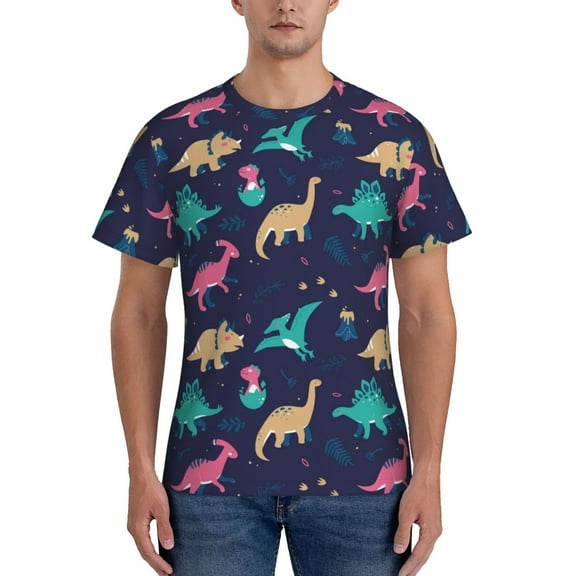 Naloa Cartoon Dinosaur Men's T-Shirt Sport T-shirt Men's Basic Tee Casual Men's Shirt, Round Neck, Short Sleeves - Small
