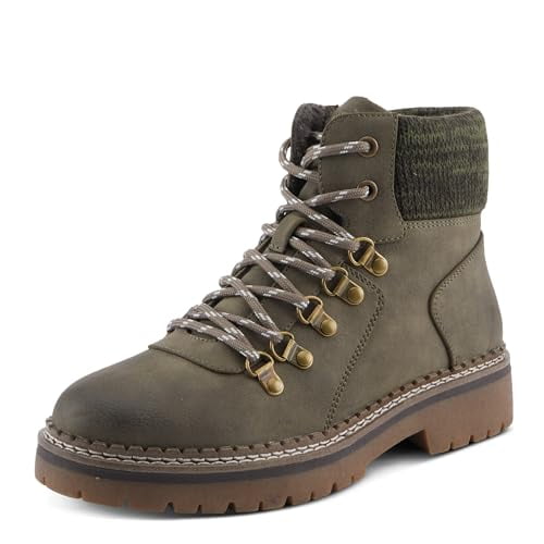 PATRIZIA Women's JANECET Hiker Booties with Sweater-Knit Collar, Antique Metal Eyelets, and Zipper Closure