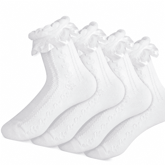 FLORNIX 3 Pairs White Ruffle Socks Women Lace Socks Cute Frilly Socks Comfortable Cotton Socks Fancy Ankle Socks Lovely Socks Princess Lolita Socks for Women Girls