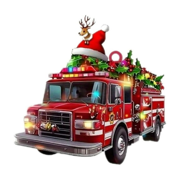 Christmas Hanging Ornaments, Acrylic Fire Engines Christmas Tree Pendant, Key Chain Pendant, Xmas Car Interior Decor
