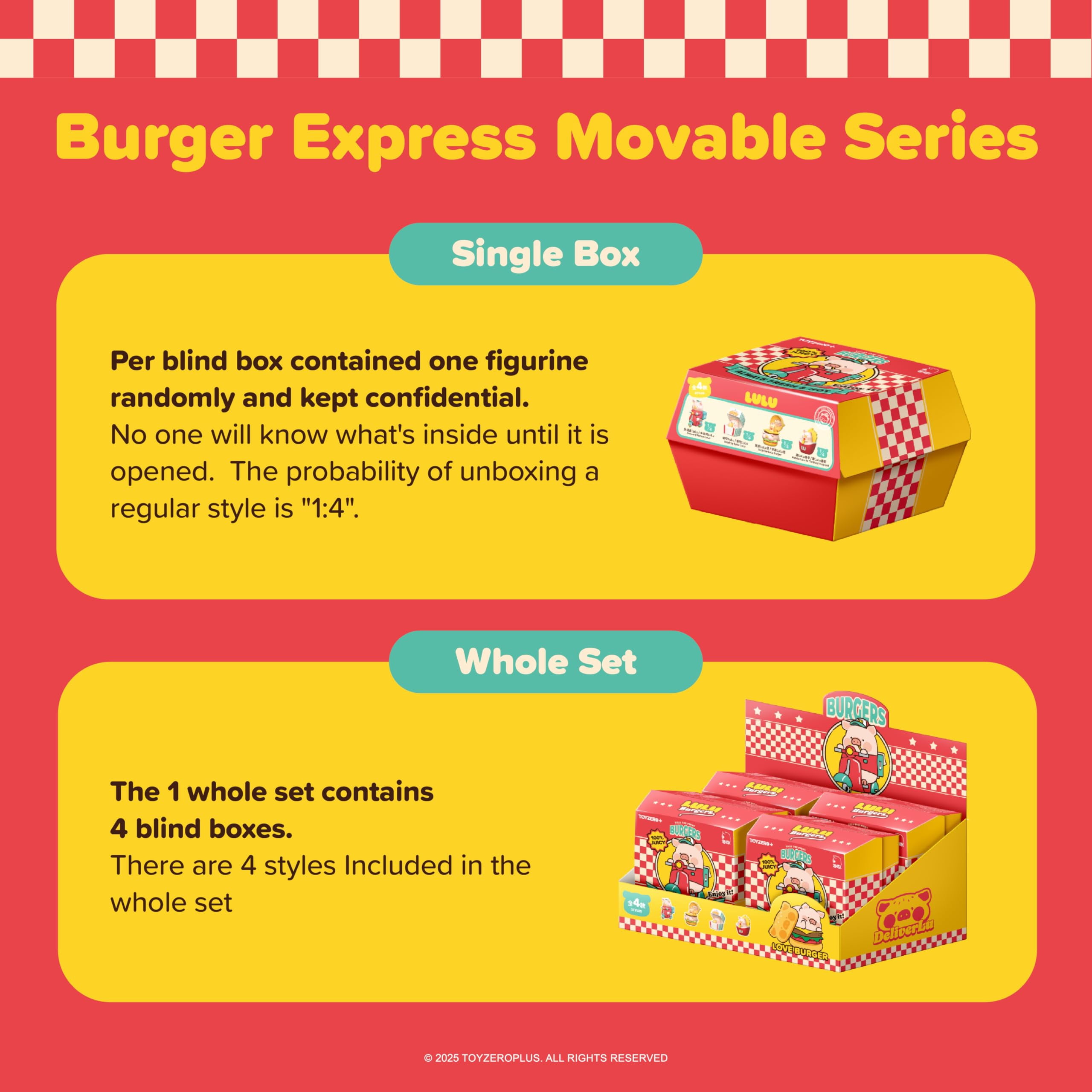 Lulu The Piggy Blind Box - Burger Express Movable Series Figurines Mystery Box Cute Animal Figures Collectibles Toys Home Desk Decorations Holiday Birthday Gifts, Whole Set