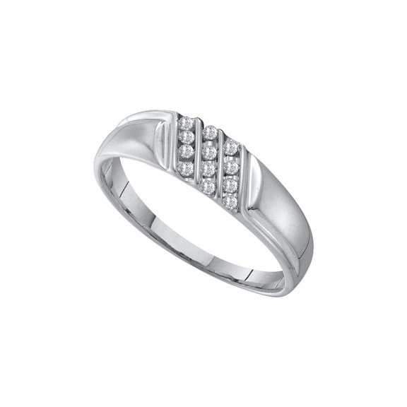 FB Jewels 10kt White Gold Mens Round Channel-set Diamond Diagonal Triple Row Wedding Band 1/8 Cttw Size 8
