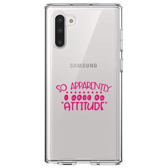 DistinctInk Clear Shockproof Hybrid Case for Samsung Galaxy Note 10 (6.3" Screen) - TPU Bumper Acrylic Back Tempered Glass Screen Protector - So Apparently I Have An Attitude - Pink