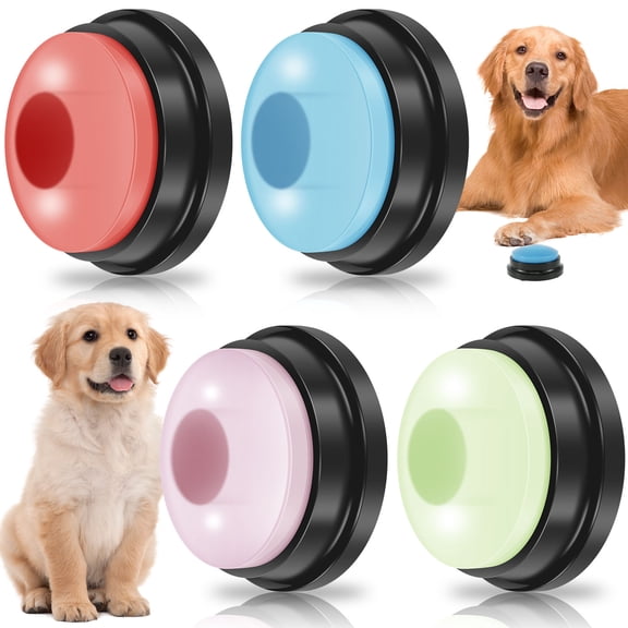 Threns 4Pcs Dog Button with Light 4 Color Dog Talking Button Recordable Pet Training Buzzer Portable Communication Button for Dogs Pet Speech