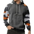 thumbnail image 2 of Men Hooded Pullover Sweatshirt Long Sleeve Raglan Camouflage Print Casual Drawstring Hoodie Kangaroo Pocket Top Dark Gray 2XL, 2 of 5