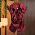thumbnail image 2 of Womens Summer Tank Tops Lapel Sleeveless Criss Cross V Neck Side Lace Up Solid Color Casual Stylish Outfits (XL, Wine), 2 of 6
