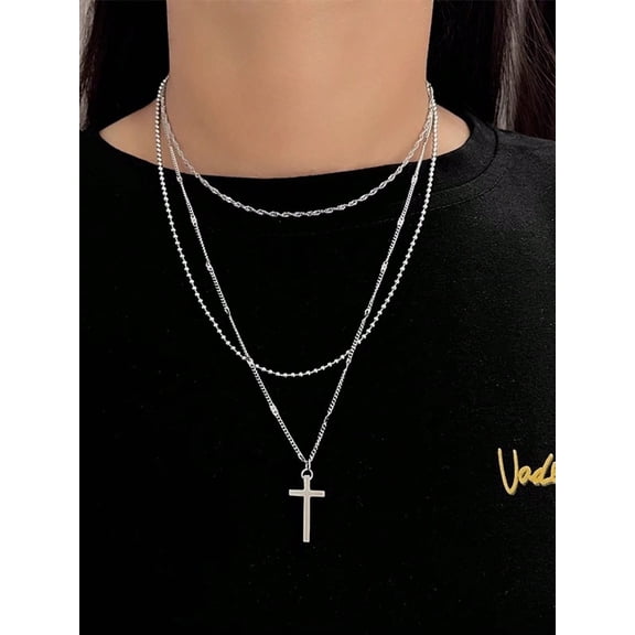 Dainty Silver Layering Necklace with Cross Pendant for Women Stainless Steel Chain for Daily Wear Gift Giving