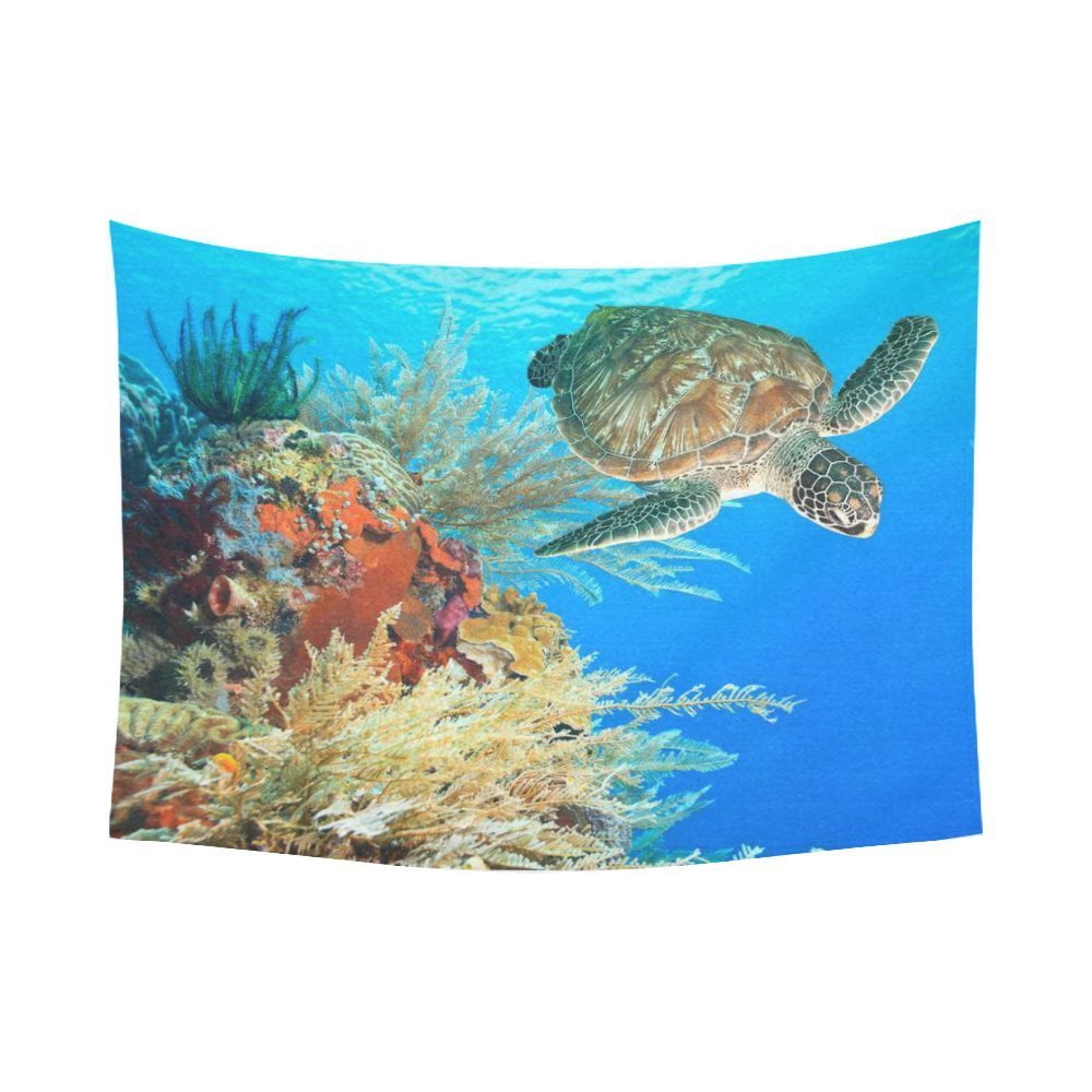 PHFZK Ocean Wall Art Home Decor, Underwater World Sea Turtle and Coral Reef Tapestry Wall