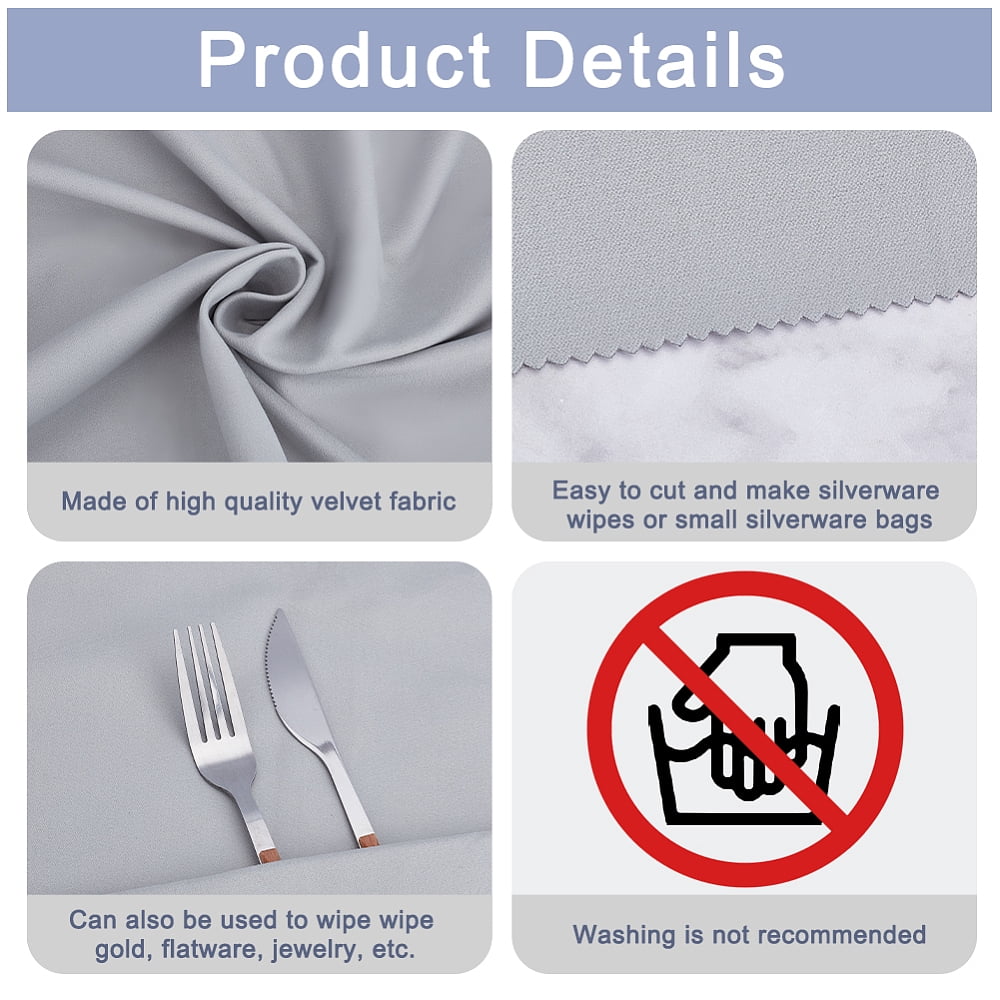 Velvet Silver Polishing Cloth Jewelry Cleaning Cloth Sterling Silver Anti-Cleaner Rectangle Light Grey 200x150x0.04cm