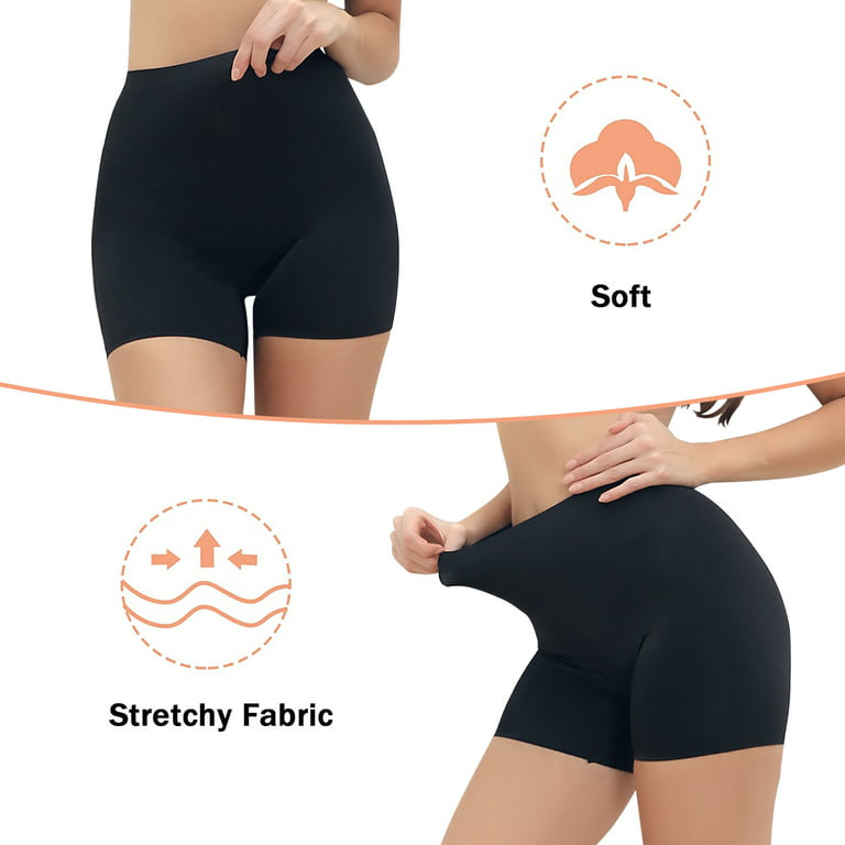 QRIC 2-Pack Nude Slip Shorts for Women Under Dress Seamless Anti-chafing  Slips Safety Pants Belly Smooth Ice Silk Boyshort (S-XL)