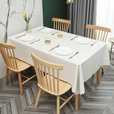 

Nanbowan PVC Thickening Texture Table Cloth Rectangle Waterproof Oil Proof Rectangle Plastic Party Tablecloth Heavy Duty Stainproof Table Cover Nebula White-78.7*94.5in