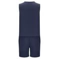 thumbnail image 6 of Womens 2 Piece Cotton Linen Outfits Casual V Neck Lace Trim Sleeveless Tank Tops and Wide Leg Shorts Lounge Sets Navy, 6 of 6