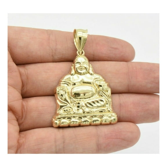 2 1/4" Diamond-Cut Happy Buddha Pendant Unisex Adult 10K Yellow Gold 9.74 Gr, GOLDUM NYC