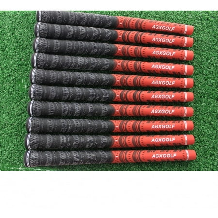 AGXGOLF Mens Multi-Compound (Corded) Golf Grips: 9 Pack w/Tape Strips; Black/Red: (Golf Pride Type) Mid Size best (Best Golf Clubs For Mid To High Handicappers)