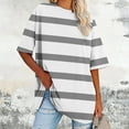 thumbnail image 2 of Prolriy Tank Tops for Women Lady's Summer Short Sleeve Striped Loose Round Neck T Shirt Womens Tops Summer Tops for Women Trendy Grey M, 2 of 4