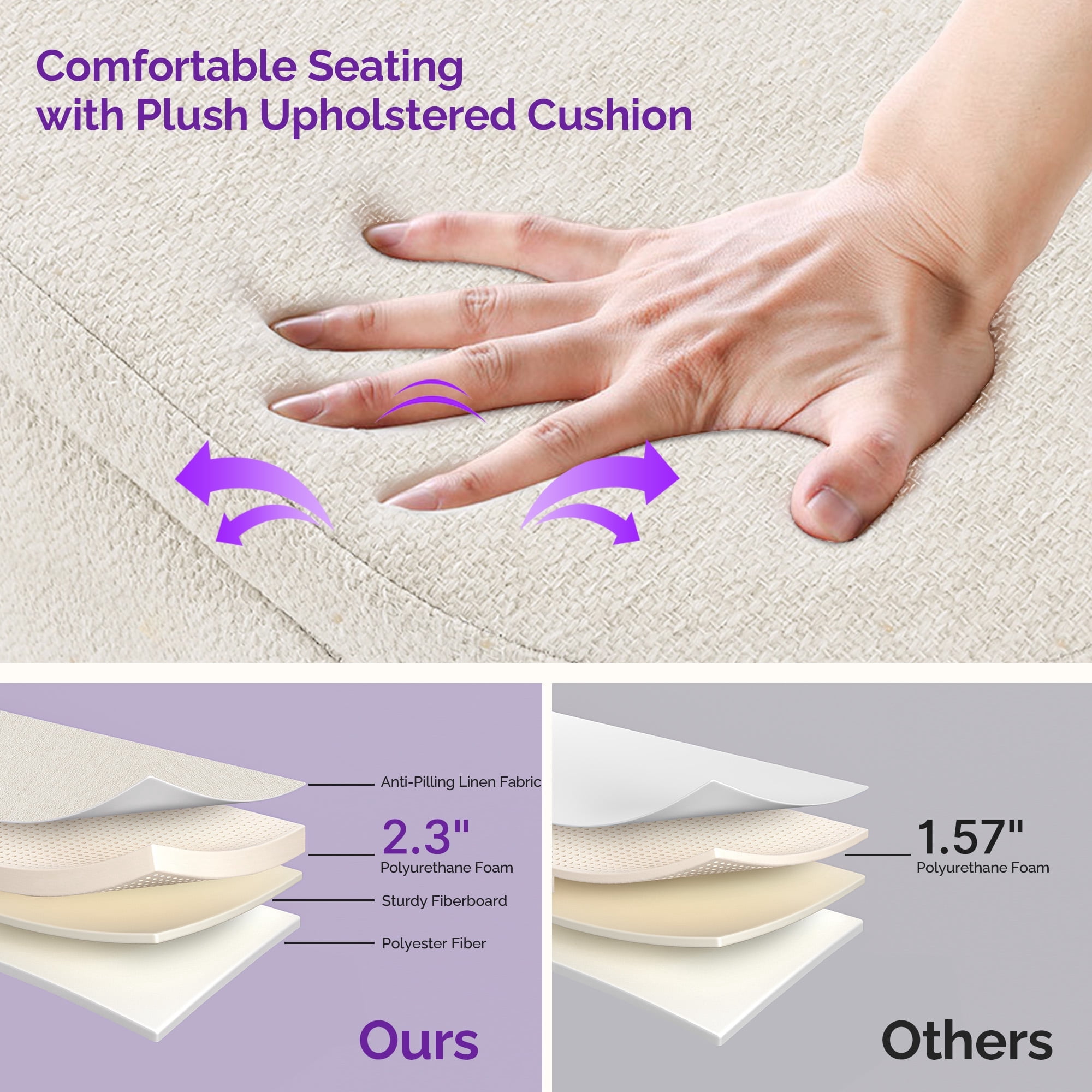 Sersper Modern 43 Inches Storage Ottoman Bench for Living Room, Bedroom, Entryway - Ottoman Foot Rest with Storage, Beige