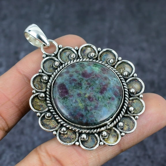 Adidev 30 Carat Ruby in Kynite Gemstone Round Shape Multicolor Color 925 Sterling Silver Pendant for Women