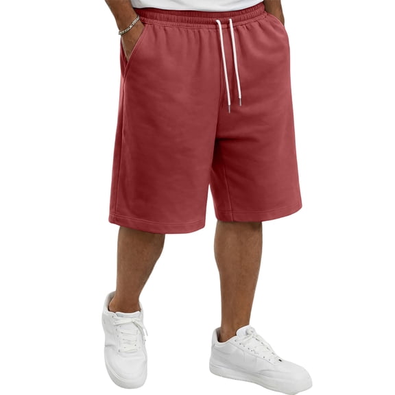 VV AVEORS Men'S Baggy Sweat Shorts Casual Drawstring Elastic Waist Loose Fit Summer Athletic Workout Gym Below Knee Shorts Wine S