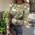 thumbnail image 2 of ASDFVBKG Easter Patterned T-Shirts for Women Fashion Crew Neck Basic Long Sleeve Slim Fitted Shirts Ribbed Bunny Floral Printed Cozy Outfits Clothing Light Green 2XL, 2 of 6