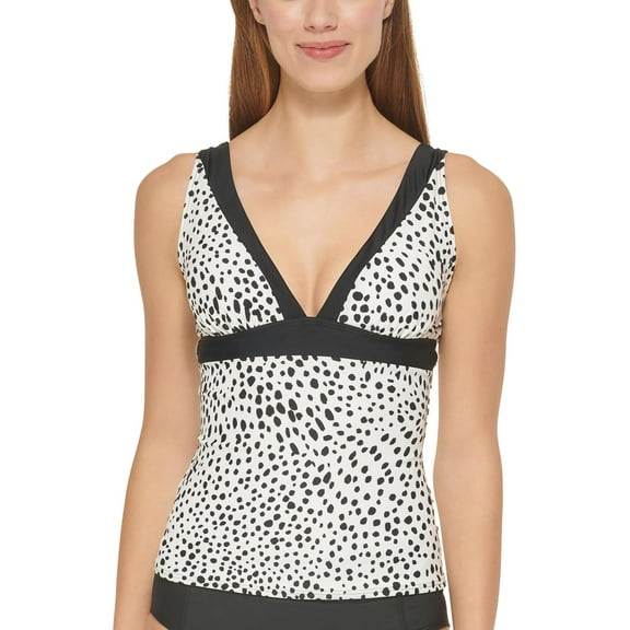 Dkny Women's Printed Tankini Top Swimsuit White Size Medium