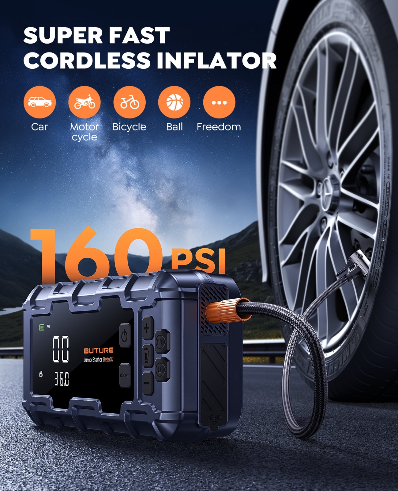 アクセサリー BUTURE Jump Starter with Air Compressor Buture Beta01 Smart Jump Starter 3500A with Air Compressor