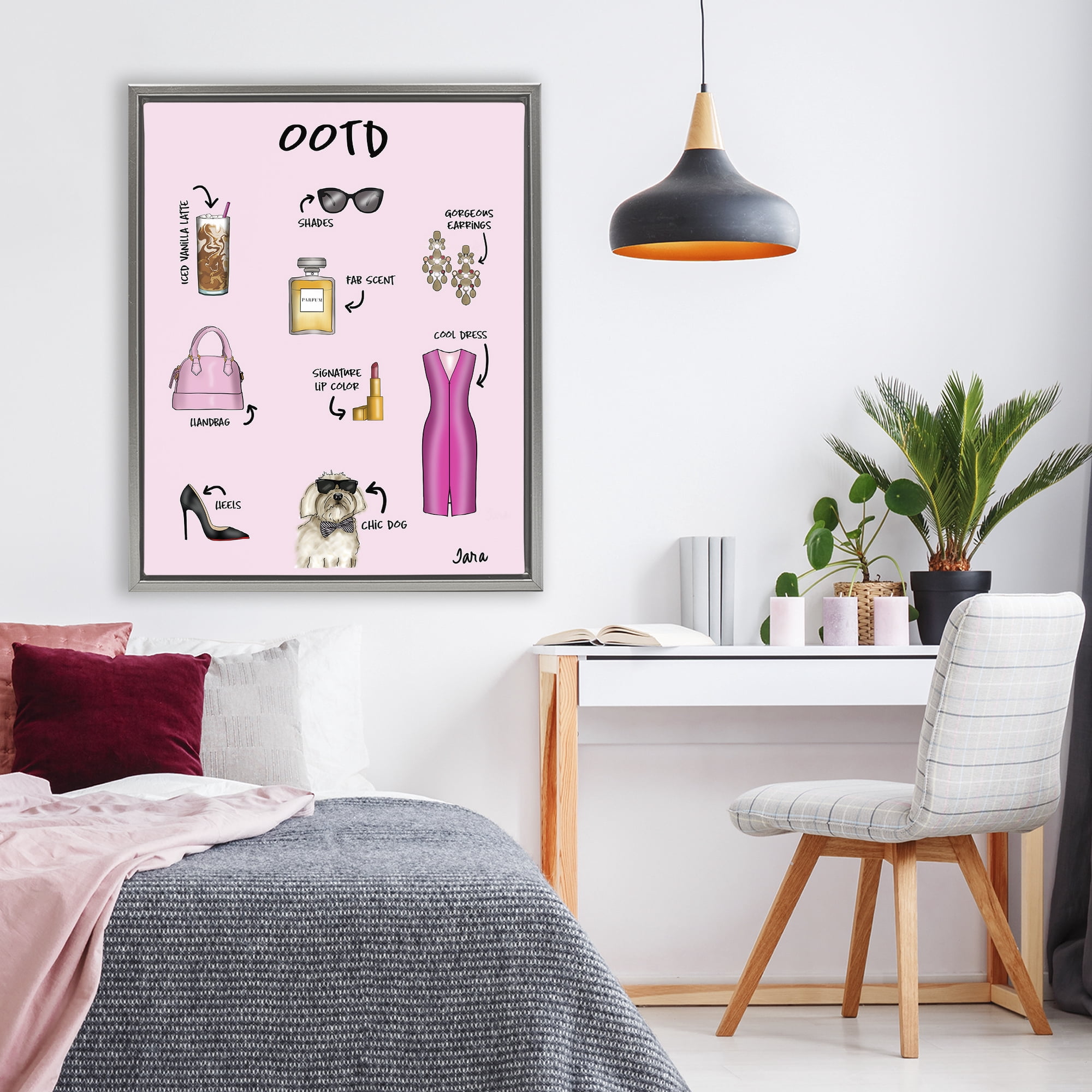 Stupell Industries Feminine Glam Outfit of the Day Gray Framed Floater Canvas Wall Art, design by Tara Boone