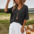 thumbnail image 5 of hotojiny Womens Loose Fit Tshirts Pocket Half Sleeve Summer Tops Casual V Neck Ribbed Knit Tunic Tee Shirts Plus Size Spring Clothes, 5 of 6