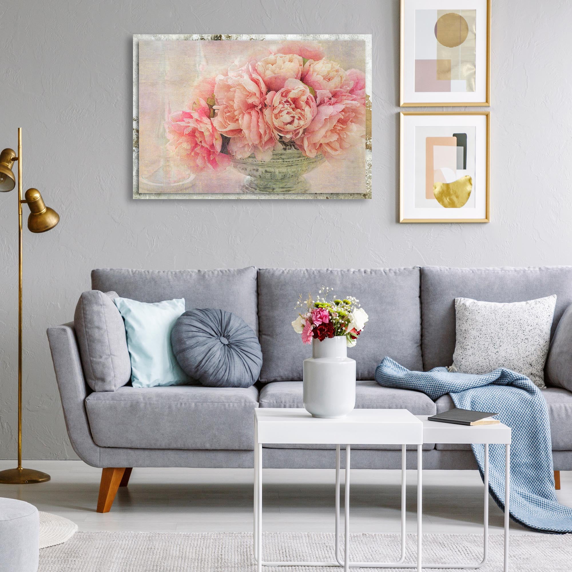 A Posy of Pink Peonies Distressed Frame