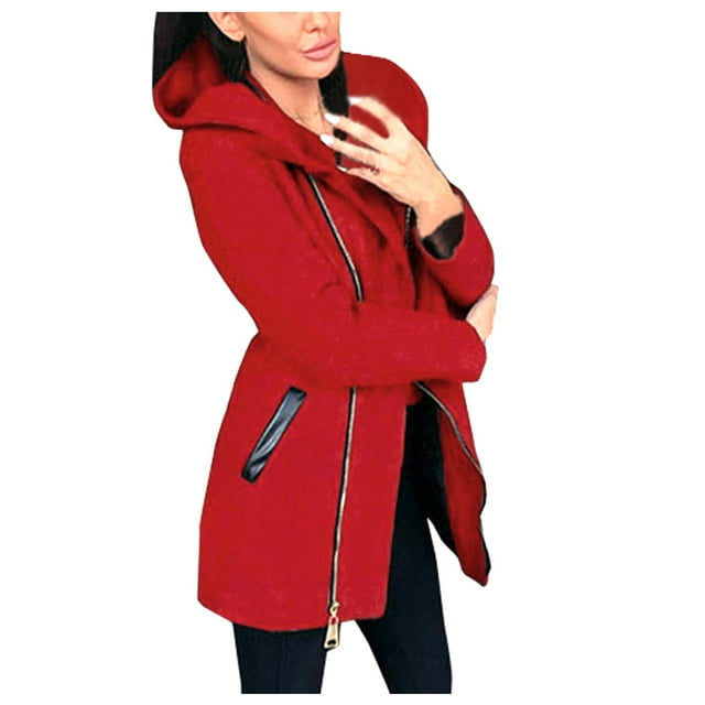 Heiheiup Women'S Autumn And Winter Fashion Pocket Side Zipper Plus Fleece Jacket Hooded Jacket Sweater