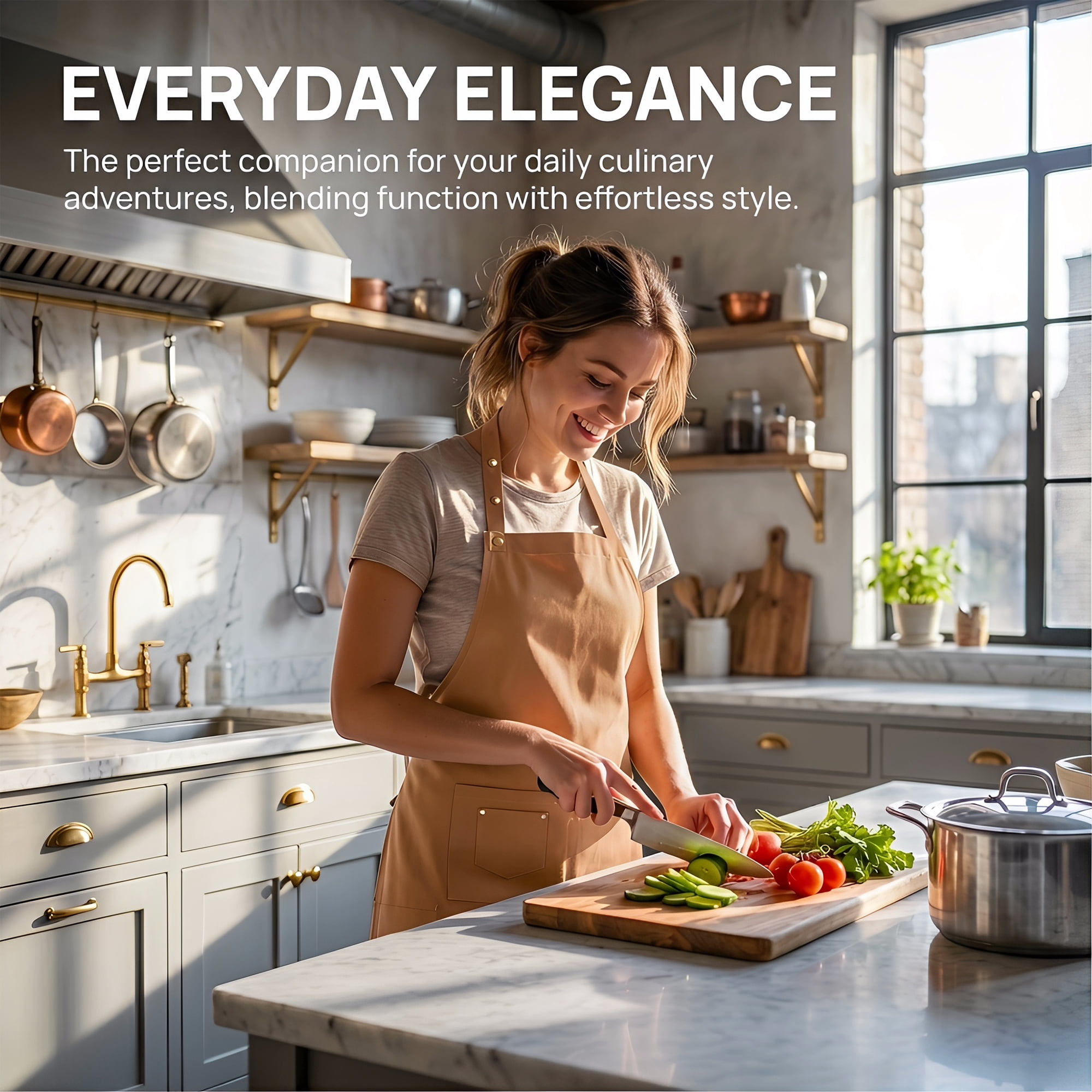 Unique Bargains Adjustable Cooking with Spacious Pockets Brown