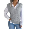 thumbnail image 4 of QAFOPEH Women V Neck Sleeveless Waistcoat Solid Color Ribbed Knitwear Vest, 4 of 7
